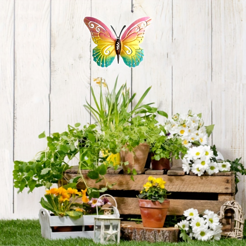 Metal Butterfly Wall Art Hanging Hooks Outdoor Fence Ornament Garden Decor  NEW