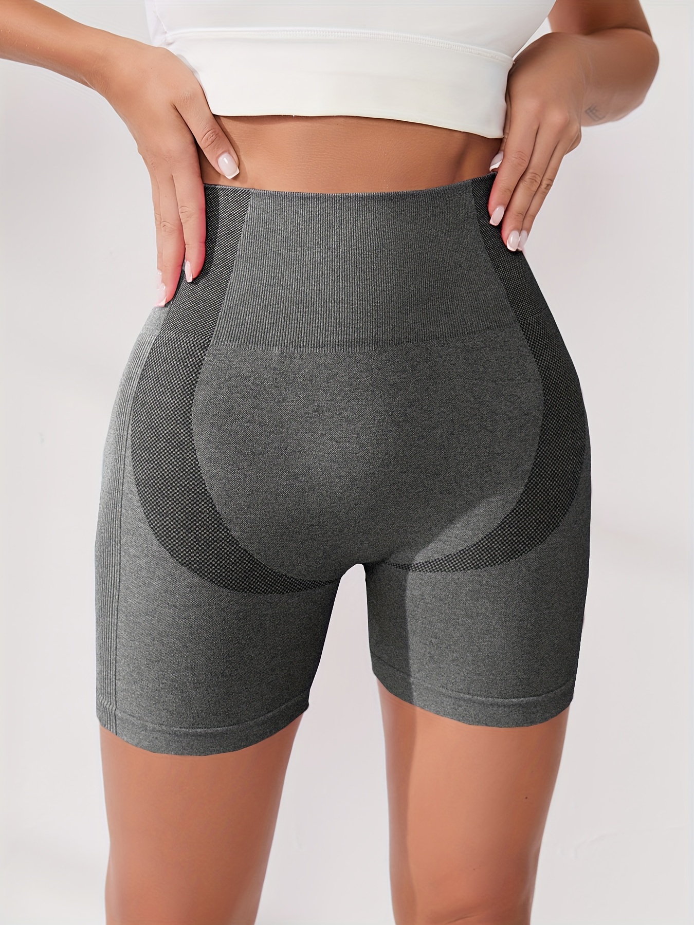 Women Yoga Shorts Bottoms Workout Active High Waist Tummy Control Shorts  Seamless Leggings Tights Shorts (Color:6,Size:Medium)