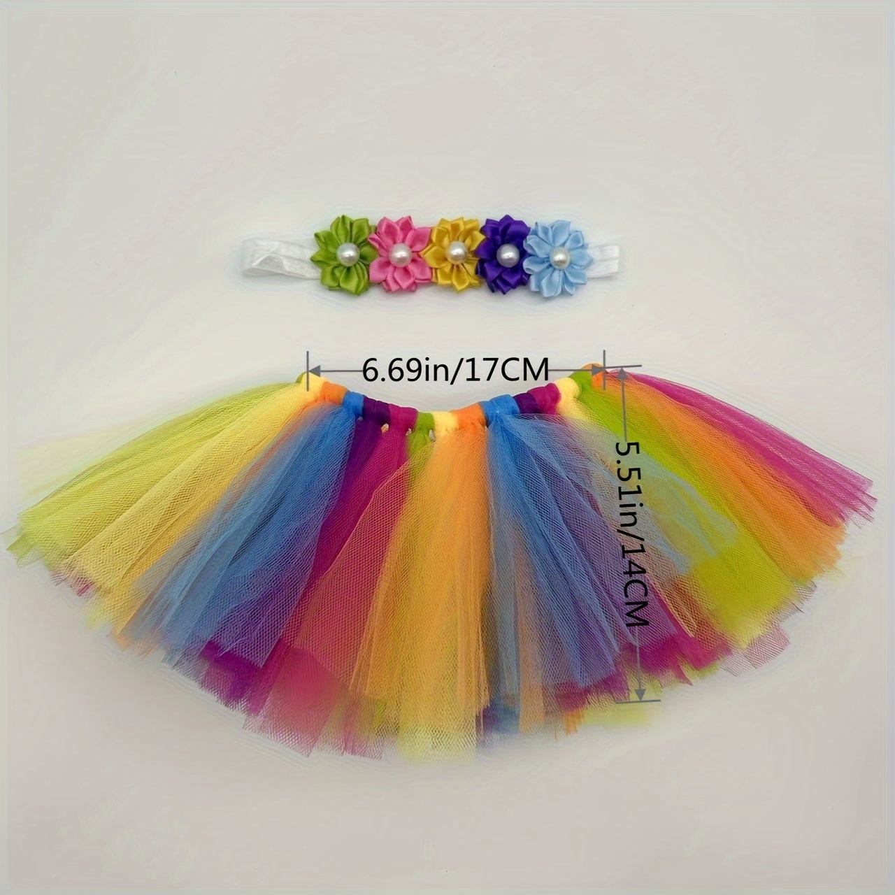Falda tutú de de bebé de Color arcoíris, vestido de niña, accesorios de  fotografía para recién nacidos, diadema de cuentas de flores conjunto de  falda