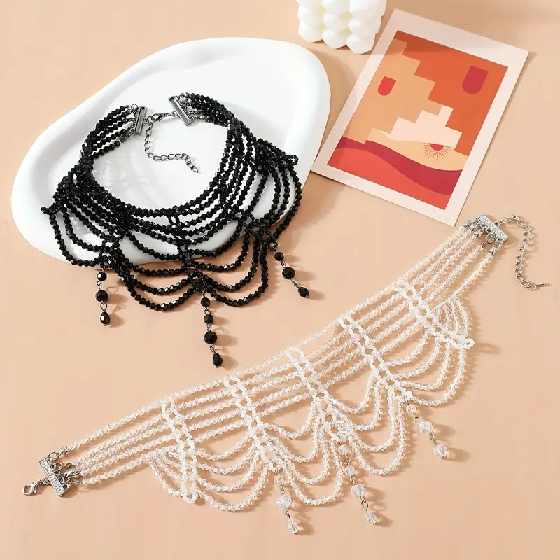 Black Or White Multilayer Choker Necklaces Exaggerated - Temu