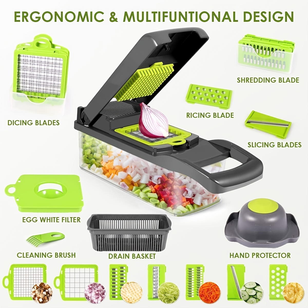 12-in-1 Multifunctional Vegetable Chopper - Perfect For Slicing, Grating,  And Mincing Fruits & Vegetables - Kitchen Gadget Must-have! - Temu