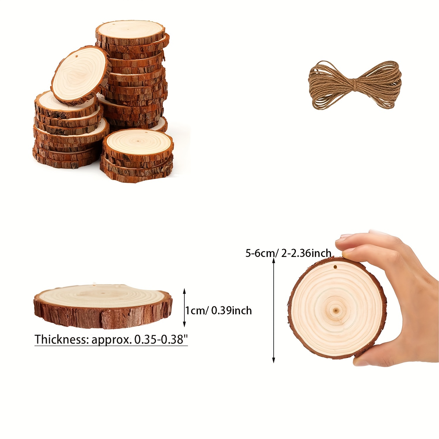10PCS Natural Wood Pieces Round Unfinished Wooden Discs for Crafts