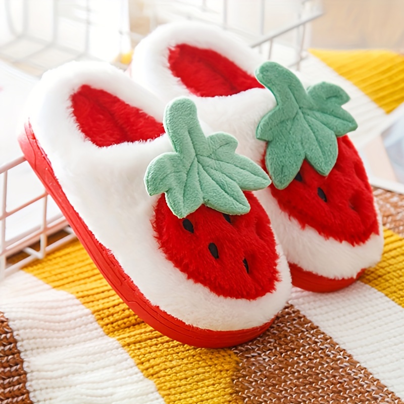 Cute Cartoon Strawberry Soft Plush Cozy House Slippers Boys Temu