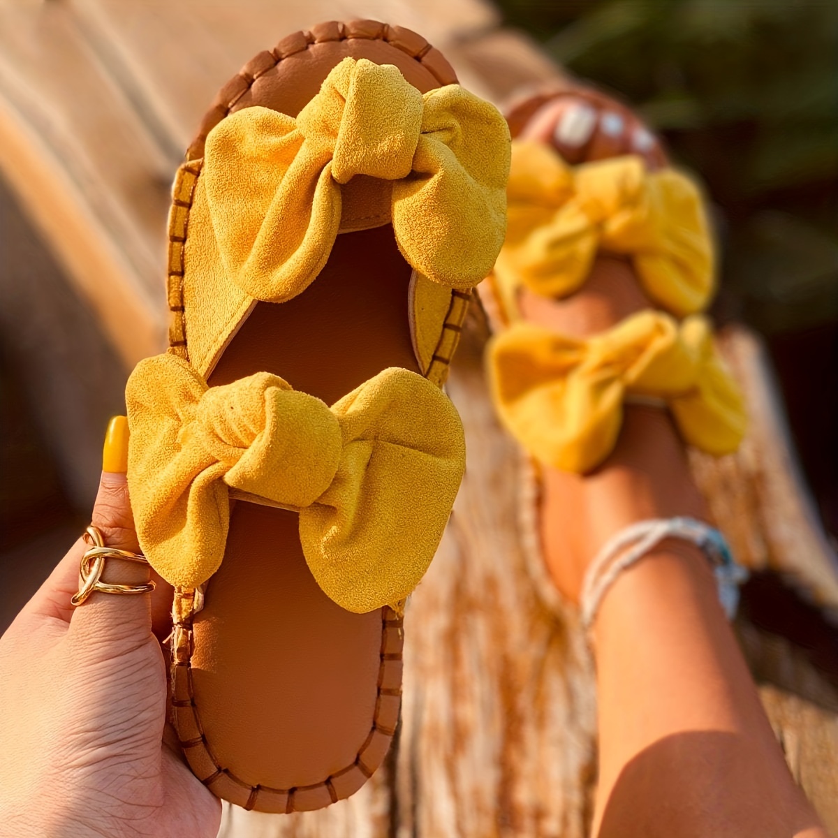 Women's Cute Bow Decor Slide Sandals, Casual Double Strap Flat Shoes,  Lightweight Summer Slide Sandals - Temu