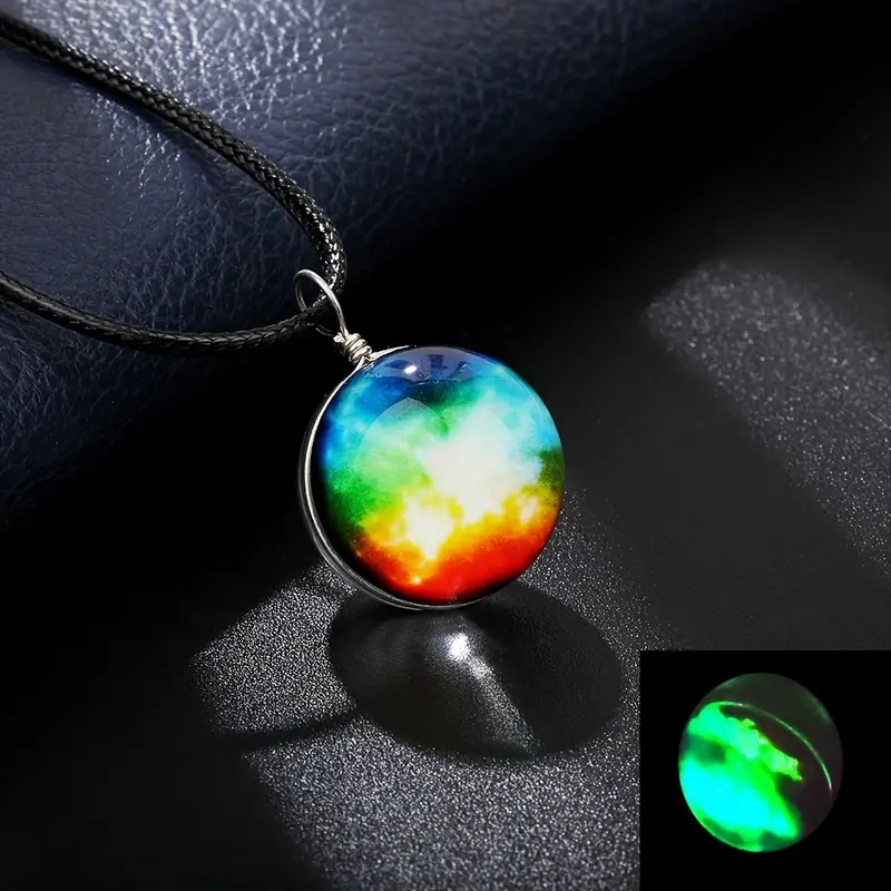 double sided glass ball pendant necklace time gem cosmic luminous necklace vintage statement necklace details 0