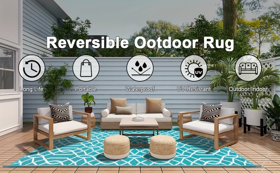 Reversible Outdoor Rugs for Patio Decor 4×6 Ft Waterproof Large