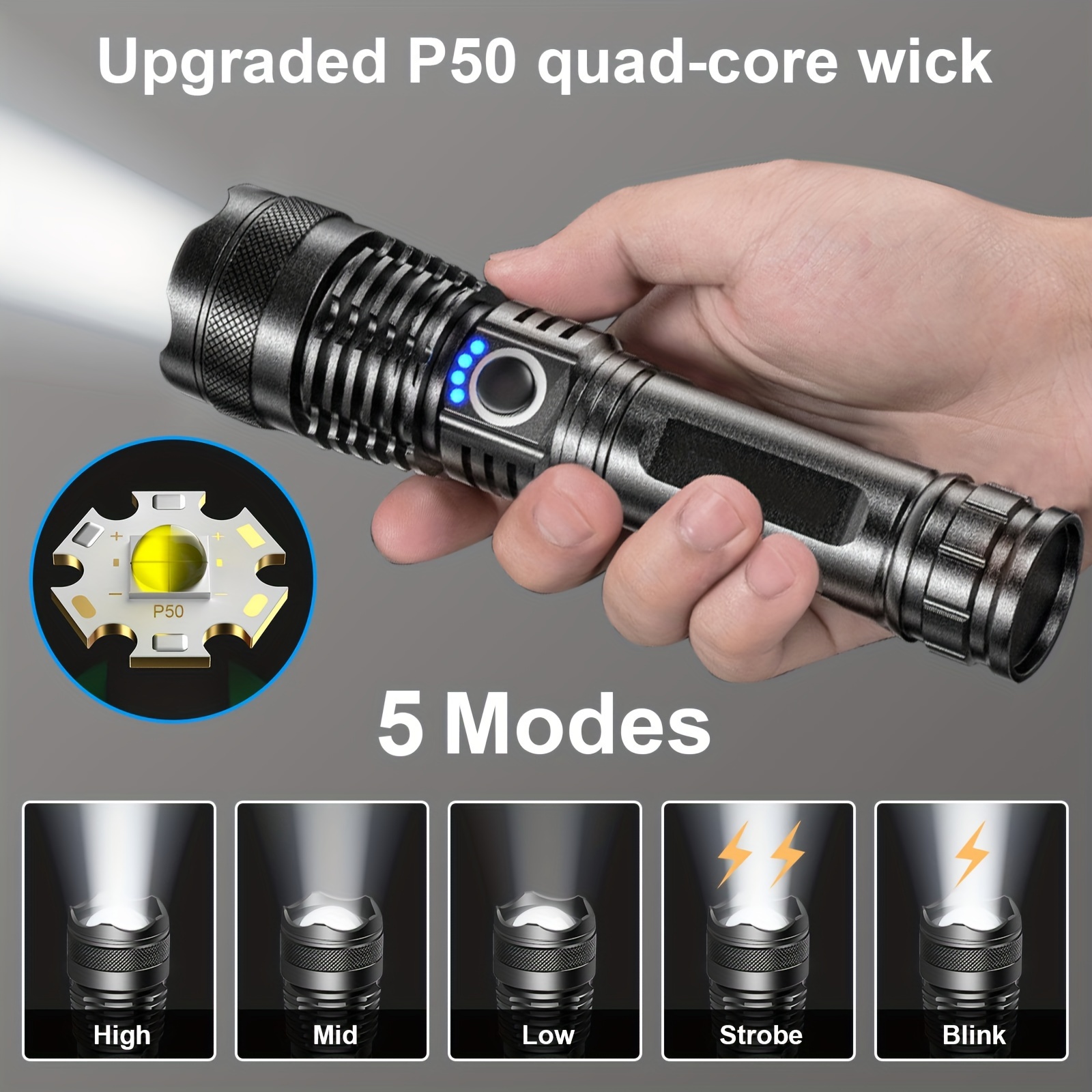 Powerful Flashlight Outdoor Camping Tactical Light Usb - Temu