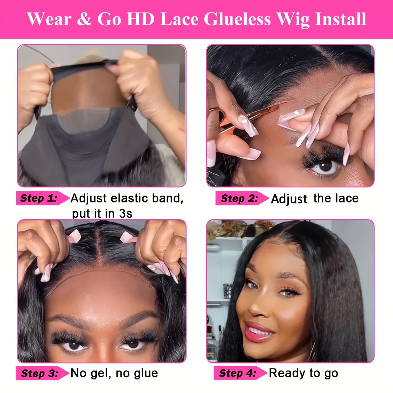 Wear and Go Glueless Wig Kinky Straight Lace Pre Cut 4x4 HD Lace Front Wigs Human Hair, Human Hair Lace Frontals for Women Glueless Wig with