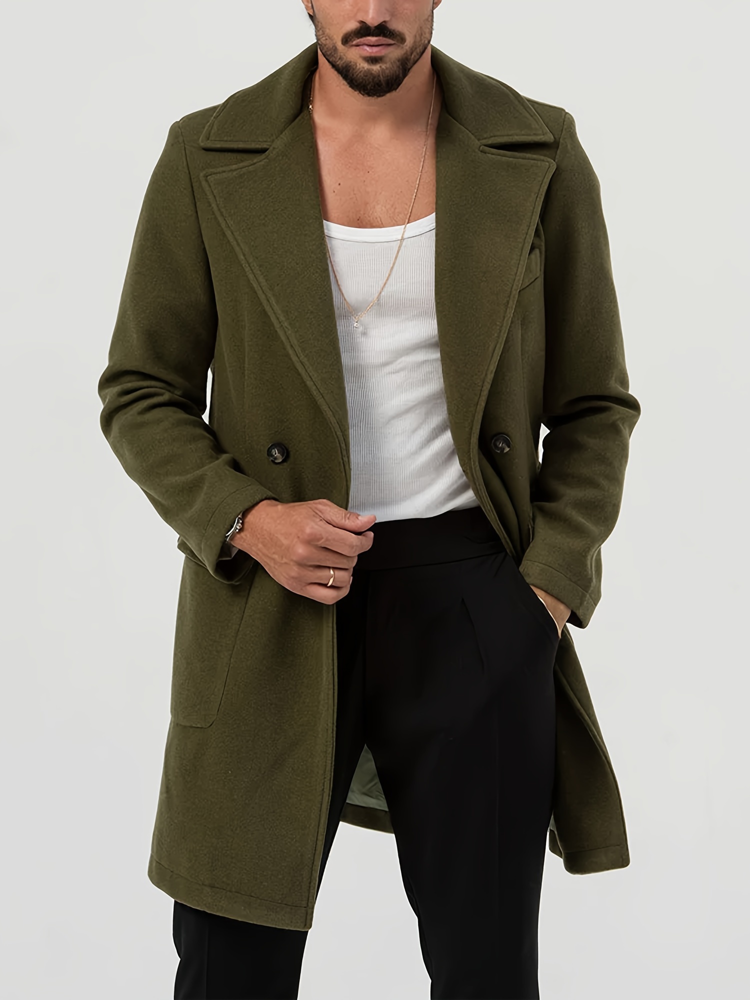 Men's Trench Coat Slim fit Double Breasted Full Length Lapel Long Jacket  Business Casual Long Pea Coat Fall Winter Overcoat : : Clothing