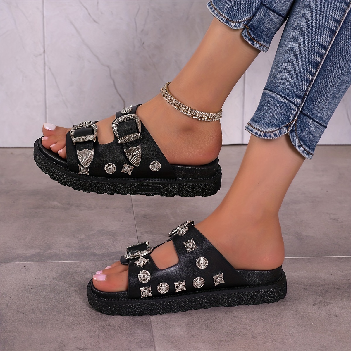 Buckle open toe western casual online sandals