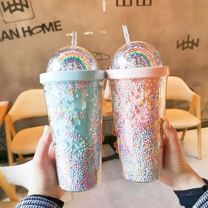 Kawaii Water Bottle, Fashion Foam 3d Rainbow Glitter Stars Tumbler