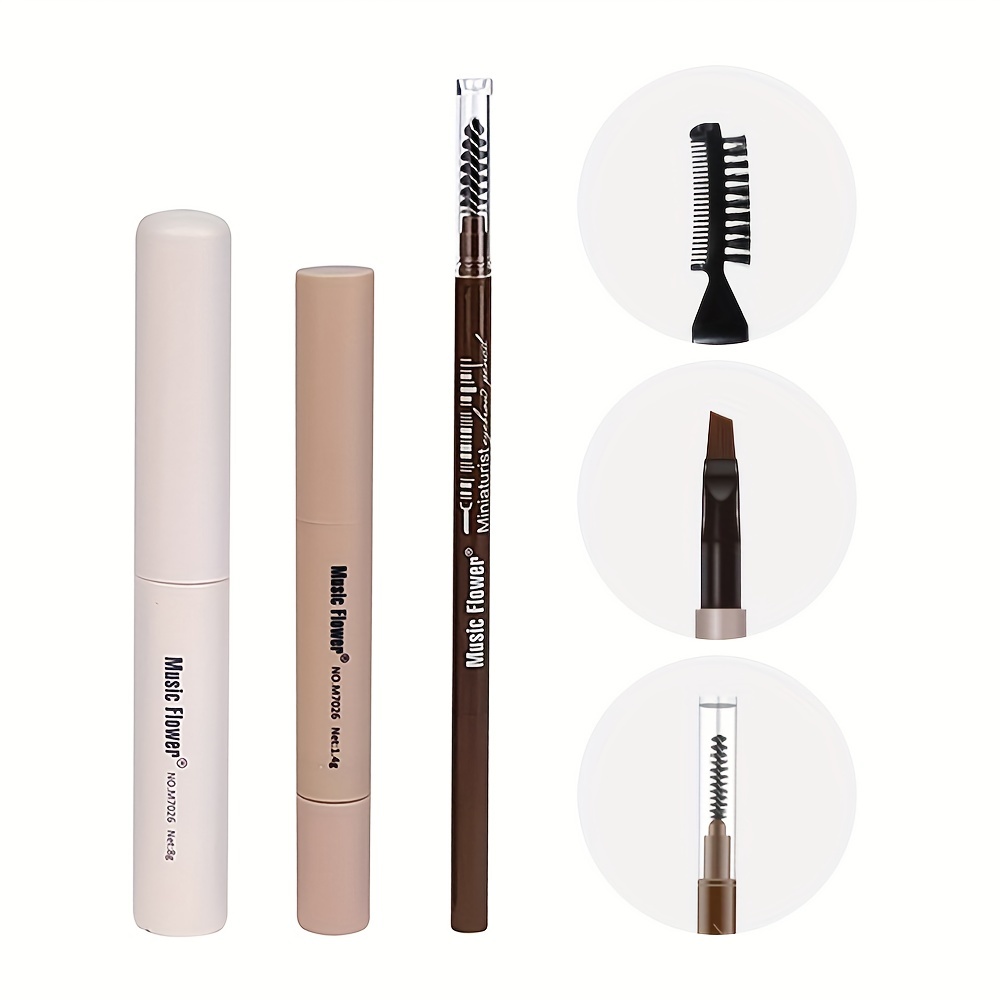3-In-1 Brow Coloring Set: Gel, Pencil, Pomade - Brown