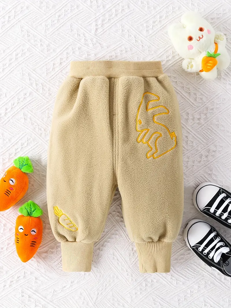 Unisex Baby's Reversible Fleece Cute Bunny Embroidered Pants - Temu