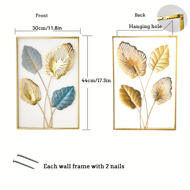 3pcs Metal Wall Decor Modern Leaf Wall Art Golden