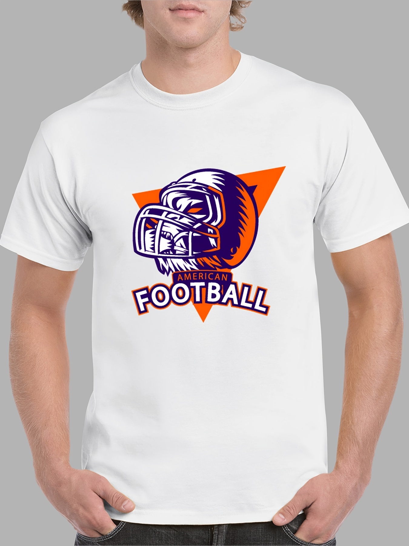 Men's American Football Player Print Short Sleeve T Shirt Crew