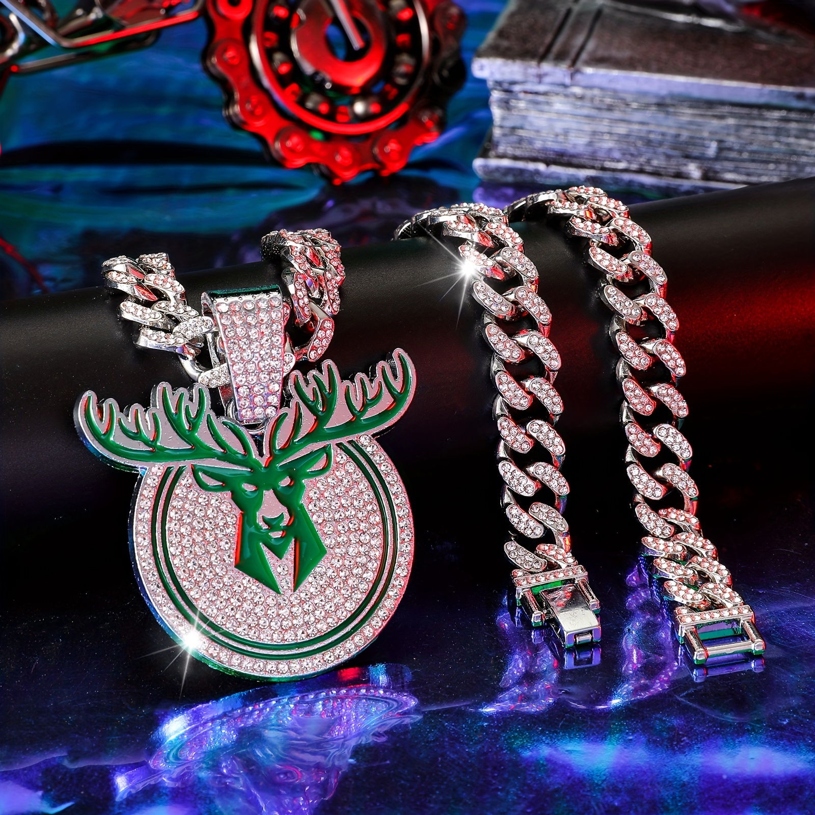 Miami Design Round Deer Head Pendant Cuban Chain Necklace For Women Men Hip  Hop Necklace Gift
