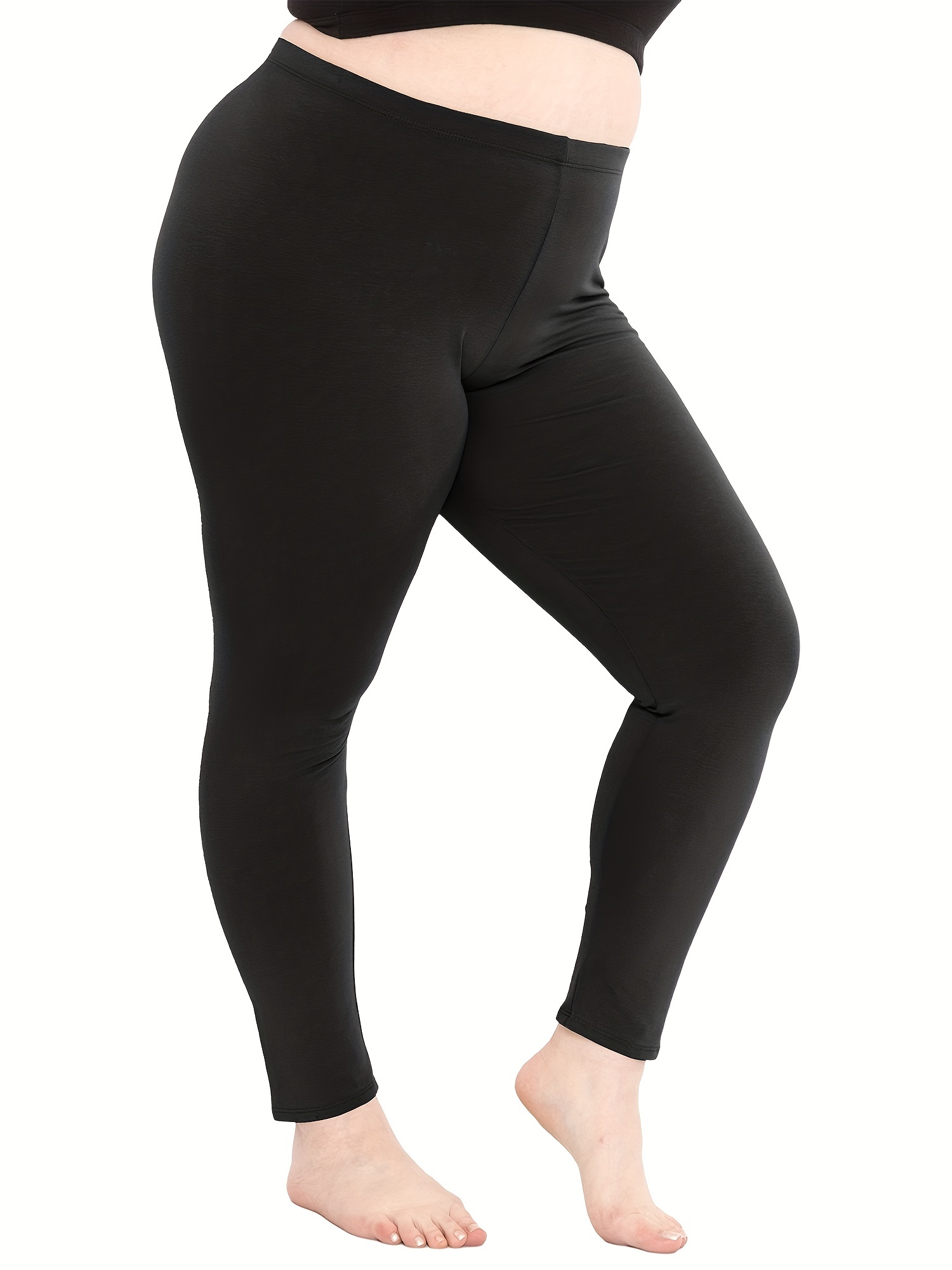 Plus Size Sporty Pants, Women's Plus Solid Wideband Waist High