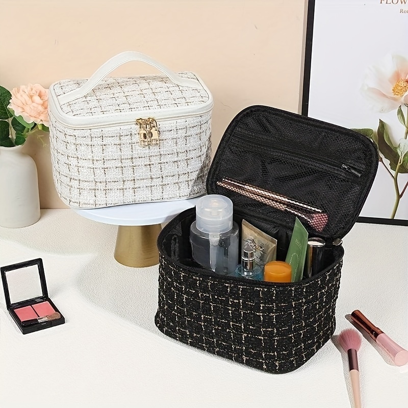 Makeup Bag, Portable Cosmetic Bag, Large Capacity Travel Makeup Case  Organizer, Black Makeup Bags For Women Toiletry Bag For Girls Traveling  With Handle And Divider - Temu
