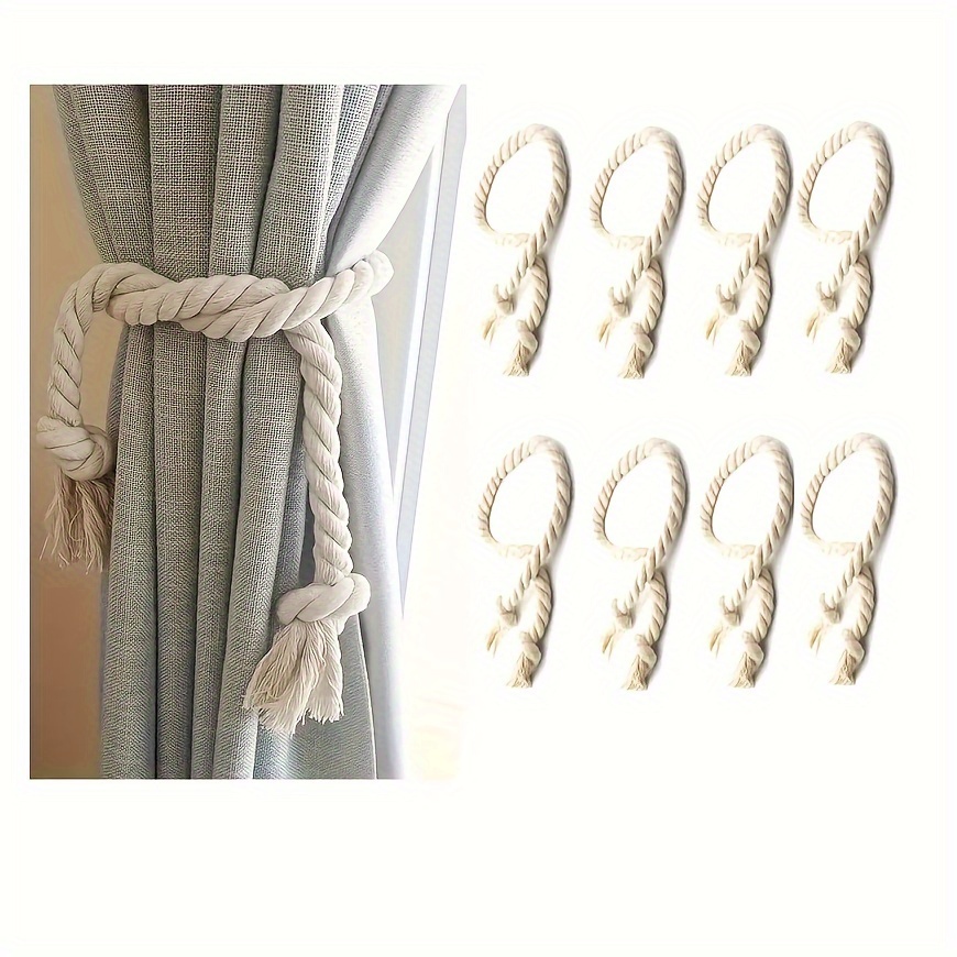 Cortina de cuerda de algodón con palo de madera, 2 piezas, cortina rústica  Bohemia hecha a mano, accesorios para cortinas - AliExpress