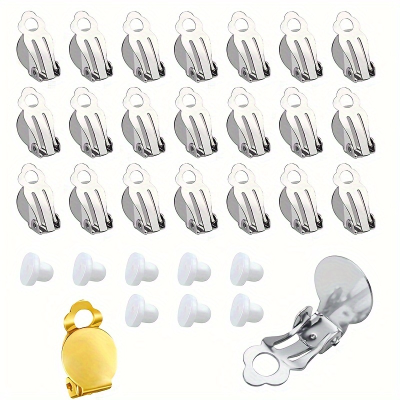 2d Flat - 30pcs Round Flat Back Tray Earring Clips, Non-pierced Earring Setting Components, With 50pcs Earring Pads For Earring Jewelry Making (golden, Silvery)