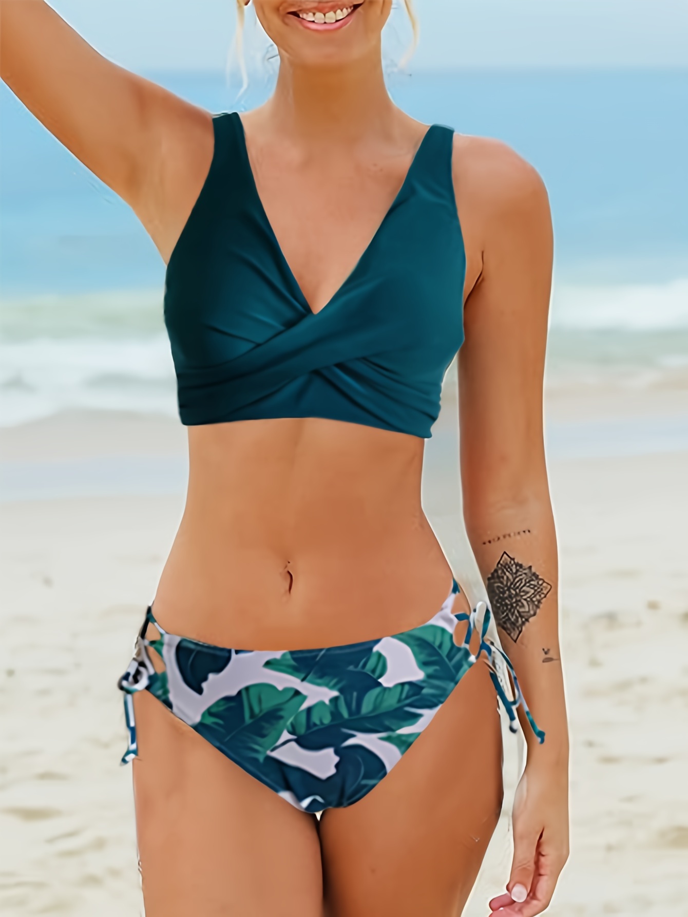 Magenta Neon Green Color Block Criss Cross Bikini Tie Back - Temu