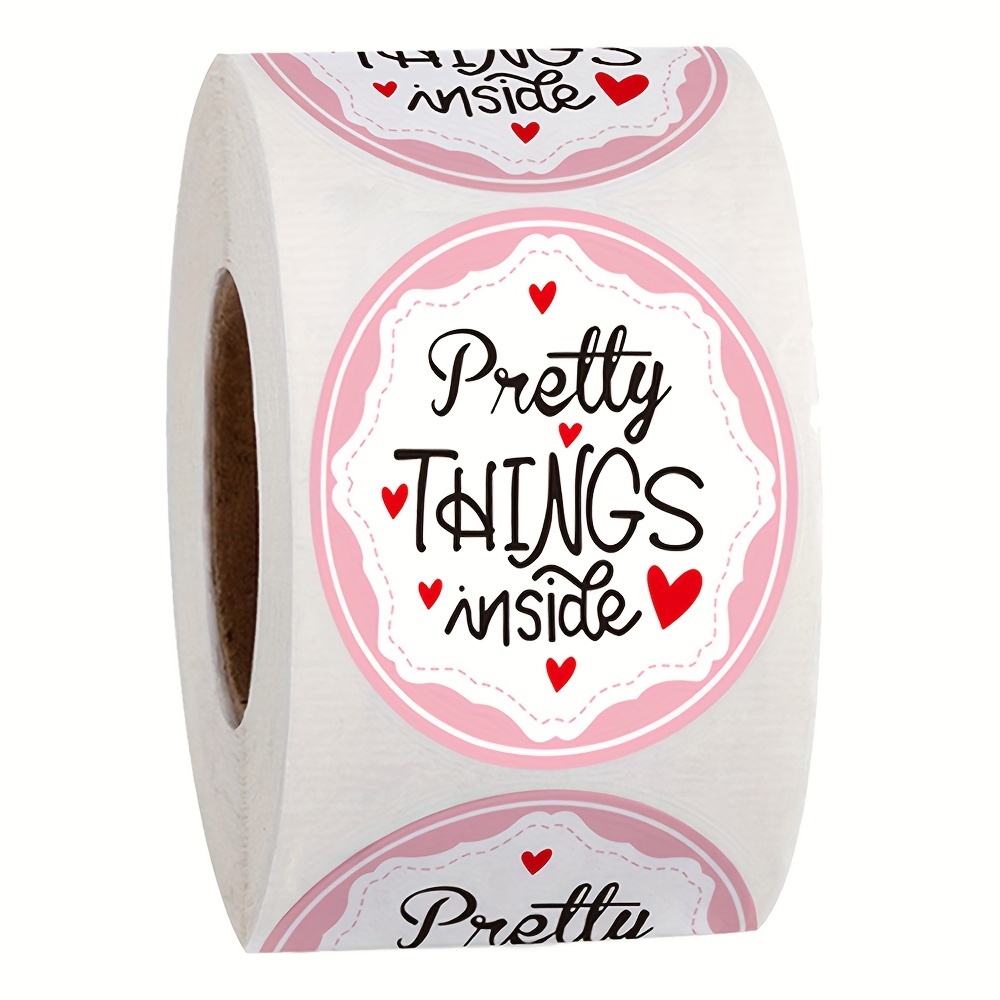 

500pcs Pretty Things Inside Stickers 1inch Pink Paper Thank Stickers With Hearts Gift Bakery Seal Label