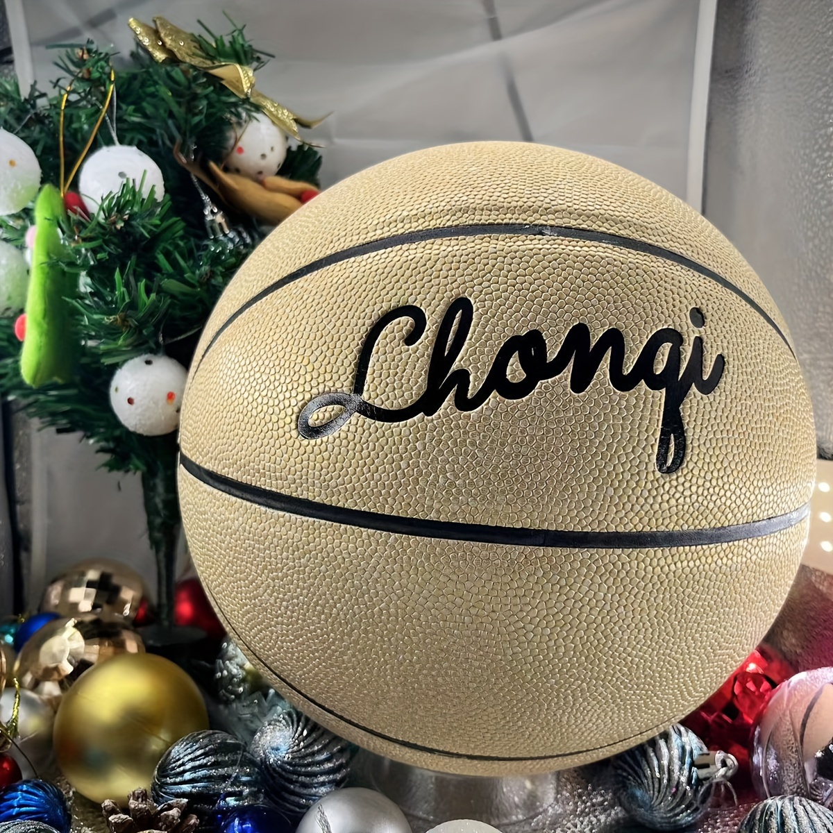 Merry christmas, many red basketballs with a golden basketball on