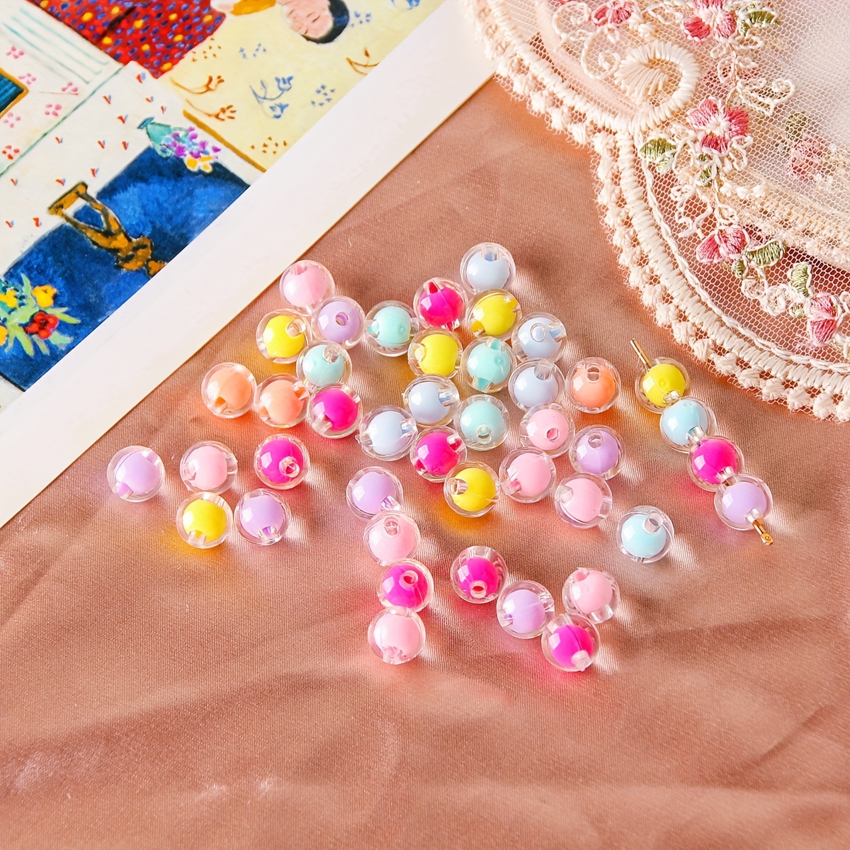 100pcs 8mm Acrylic Candy Colors Round Beads Mix Pastel Plastic Beads