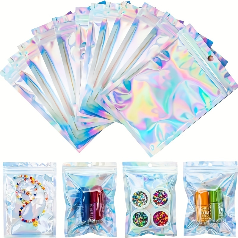 100Pcs Holographic Bags - 7x10CM Colorful Mylar Zip Lock Bags