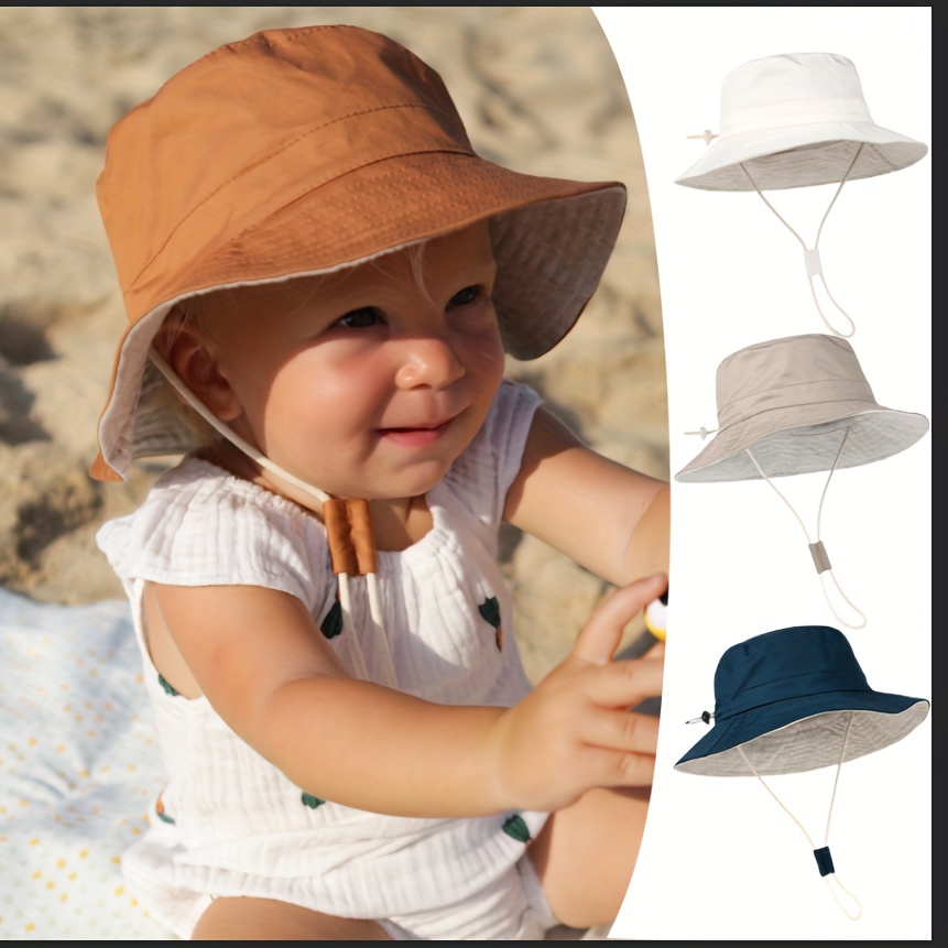 Baby Sun Hat, Bucket Hats for Boy Girl Toddler Summer Bucket Hat Kids Sun Protection Beach Hat Cotton Baby Hats,Temu