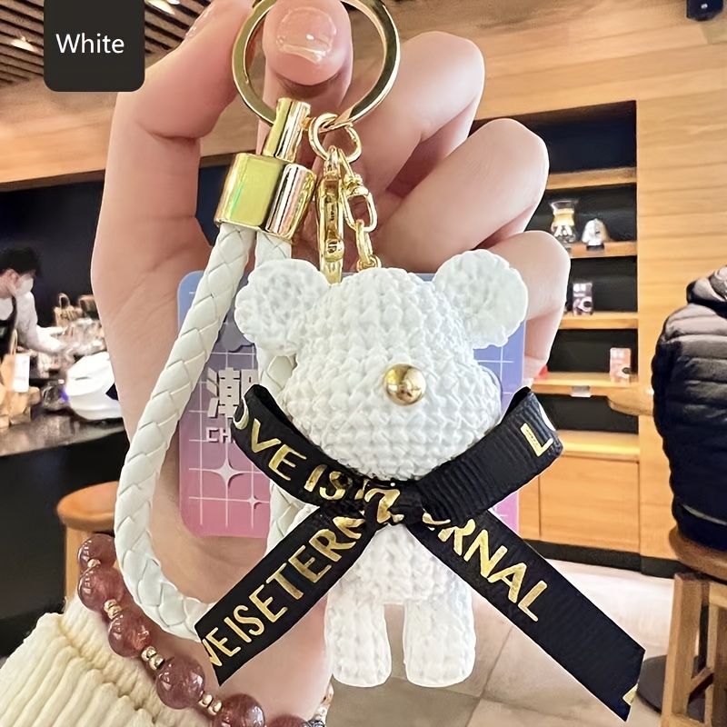 Cute Bear Car Key Chain Resin Bow Bell Rabbit Keychain Weaving