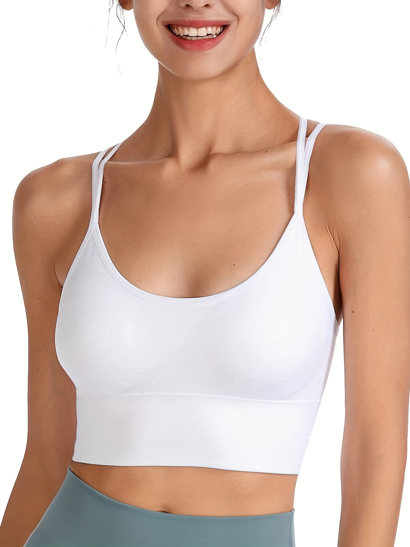 Cross Back Sports Bra for Women Nude Bralette Spaghetti Strap Underwear  Yoga Leisure Bra Crop Top U-Neck Vest (Color : White, Size : Small) :  : Clothing, Shoes & Accessories
