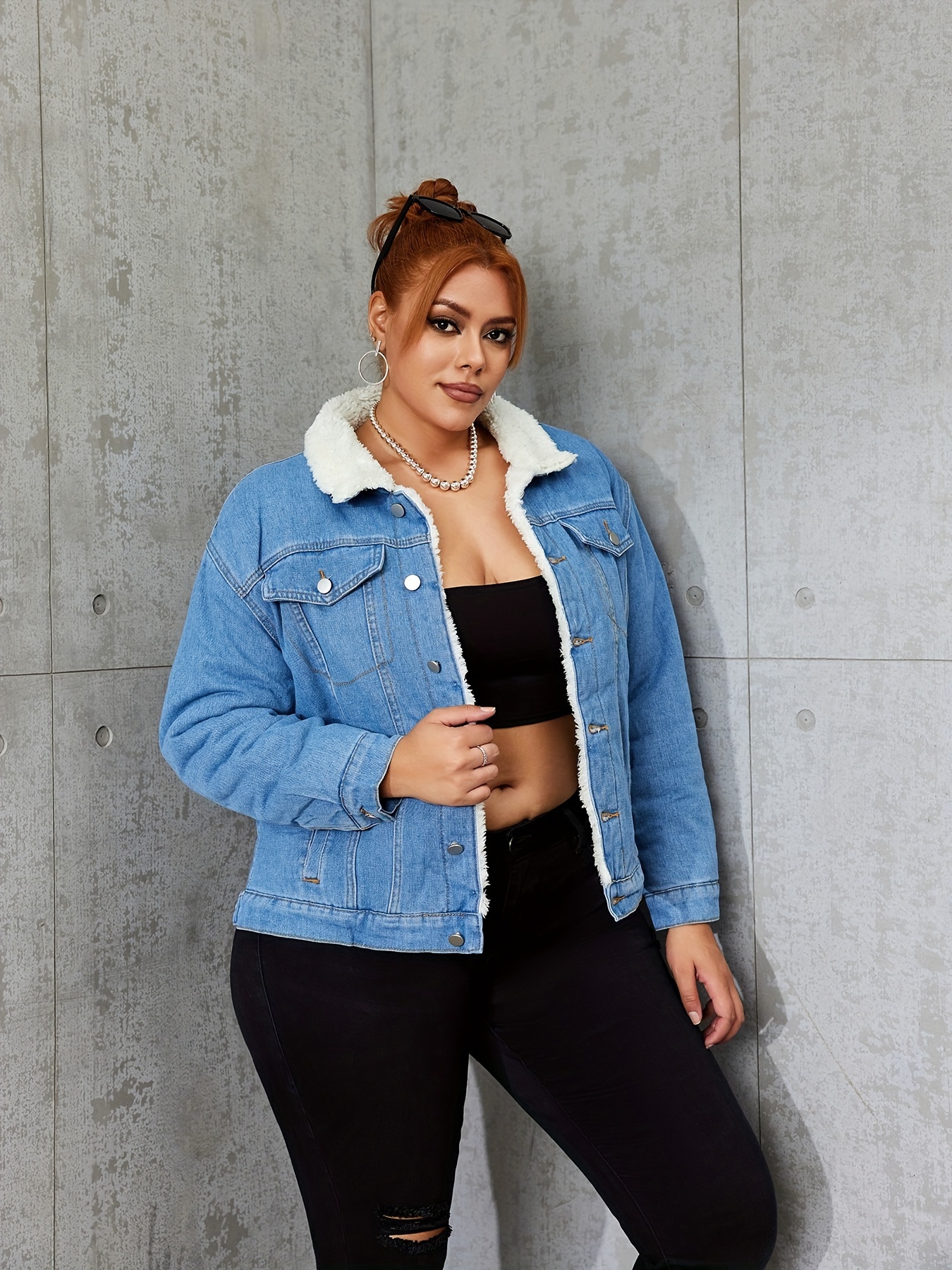 Women's Casual Denim Jacket Plus Size Solid Pipping Fleece - Temu