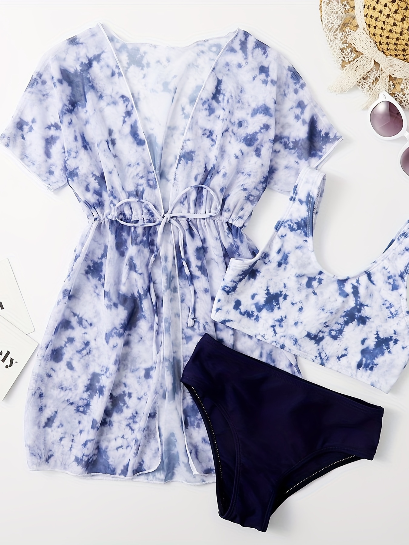 3pc Tie Dye Sleeveless Top & Shorts & Dress