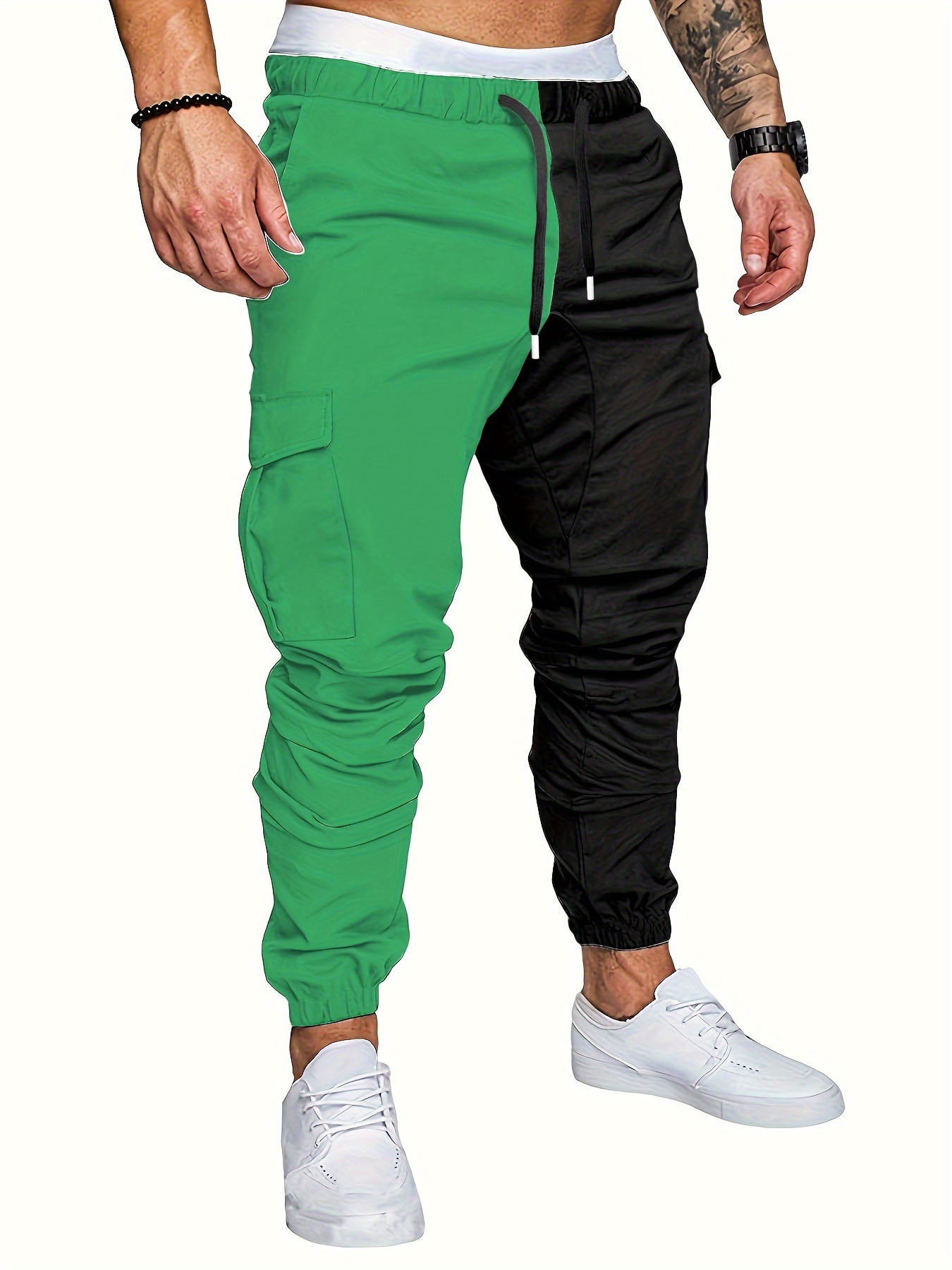 Color Block Flap Pocket Tapered Pants Men's Casual Stretch - Temu
