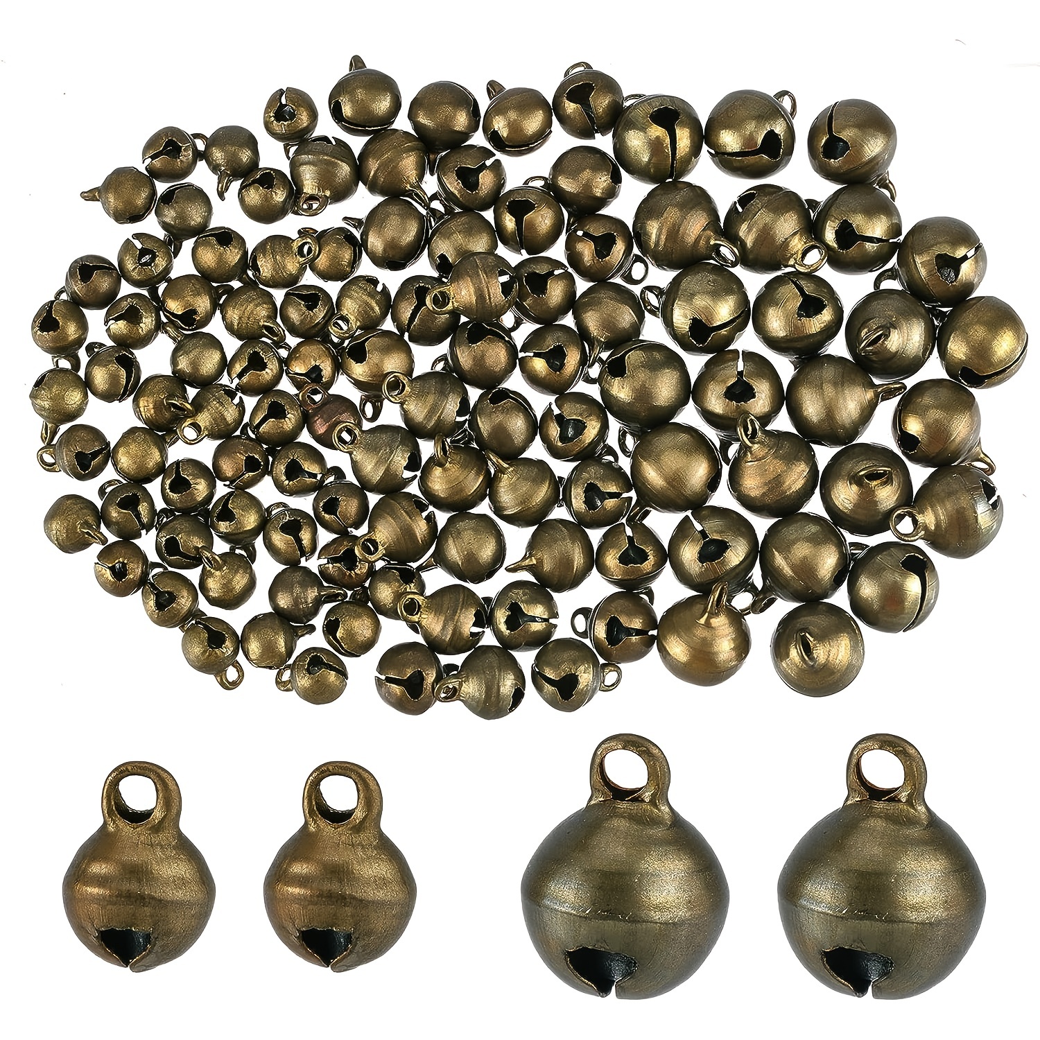80pcs Mini Jingle Bell Vintage Bronze Small Elliptical Antique Brass Bell  For Crafts And Christmas Halloween Festival Decor,6-10mm
