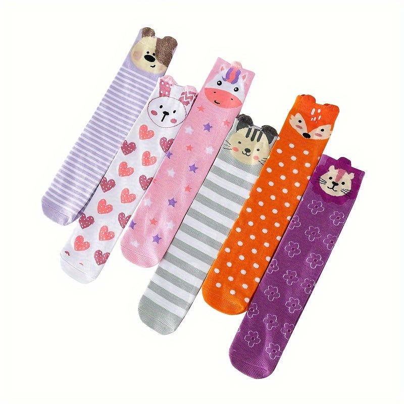 Girl's Cartoon Cute Animal Striped Pattern Knee High Socks, Party Stockings For Autumn Winter, Leg Warmers