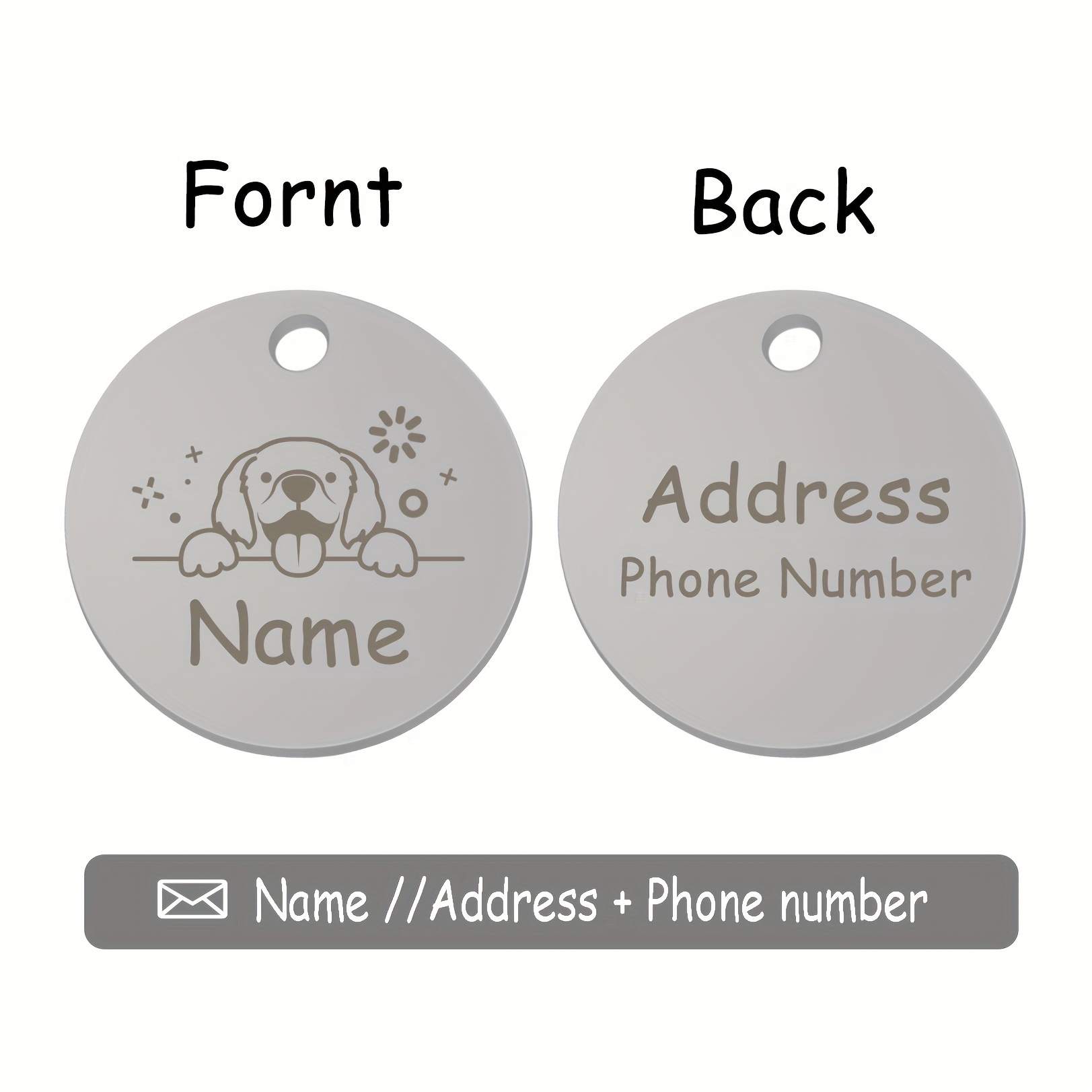 Customized Round Dog Tag with Personalized Information