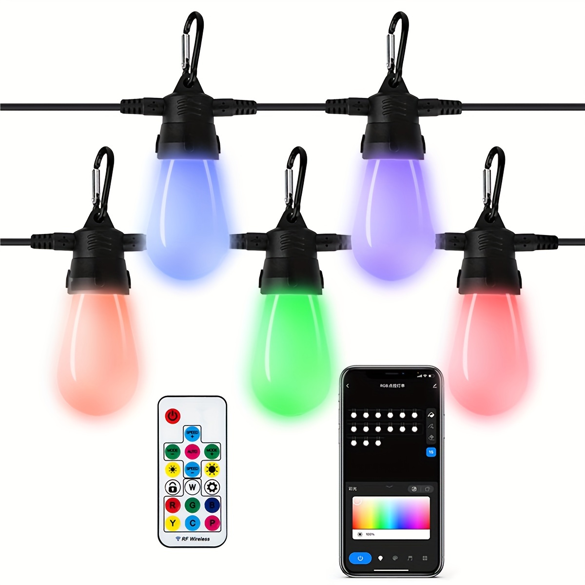 Smart Led Bulbs Outdoor String Lights Rgb Color Changing - Temu