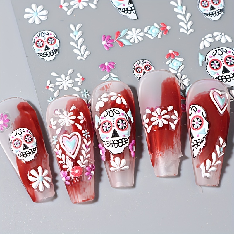 5D Halloween Nail Art Stickers Devil Horror Spider Web Blood Skull & More