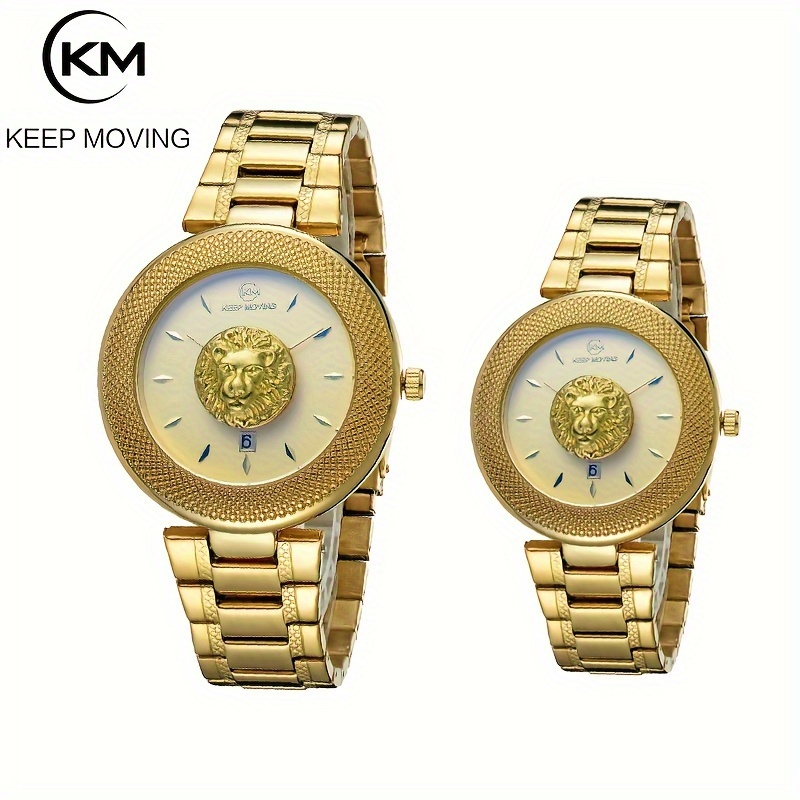 Coppia orologi per coppie uomini e donne regali di nozze impermeabile  business moda quarzo analogico calendario marrone cinturino + cassa d'oro +  bianco