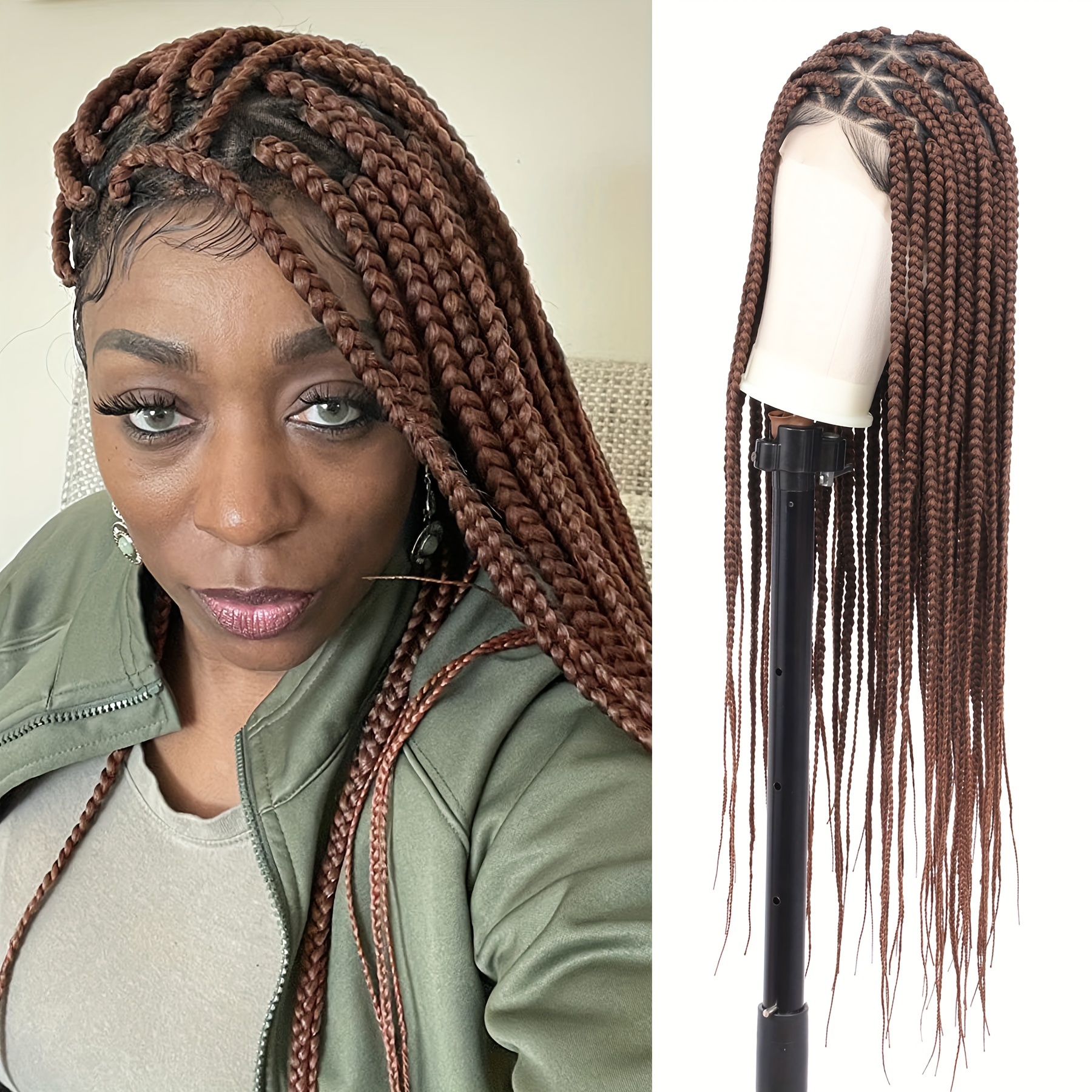  Brinbea Box Braided Wigs for Women Lace Front Braid Wigs with  Baby Hair Black 36 Embroidery Full Double Lace Triangle Knotless Synthetic Box  Braids Wigs for Women : Beauty 