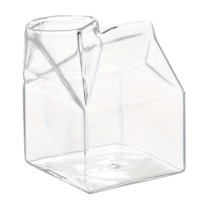 Hand-Blown Clear Glass Box: The Perfect Mini Milk Carton Creamer Breakfast  Pie Container - Also a Stylish Glass Cup Mug!