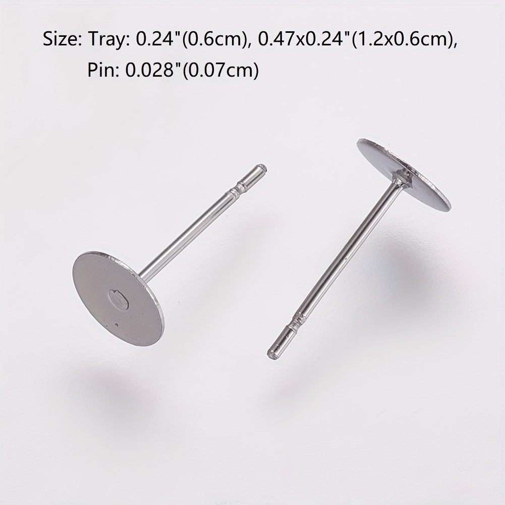 500Pcs Stainless Steel Earring Posts 8mm Flat Pad Blank Tray Stud Earrings  for Earring Jewelry Making