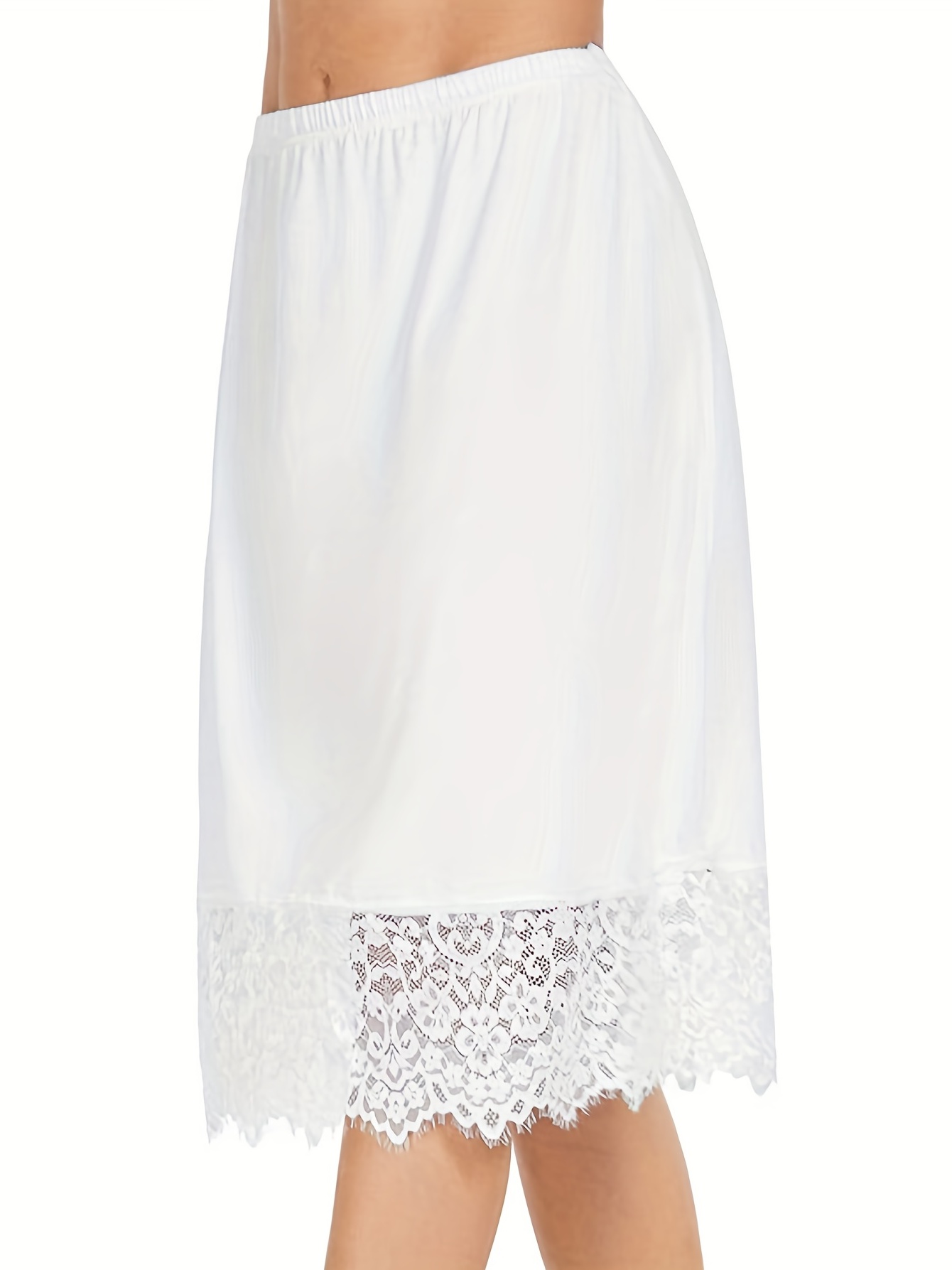 Foral Lace Trim Solid Skirt Side Split Stretch Half Slips Petticoat ...