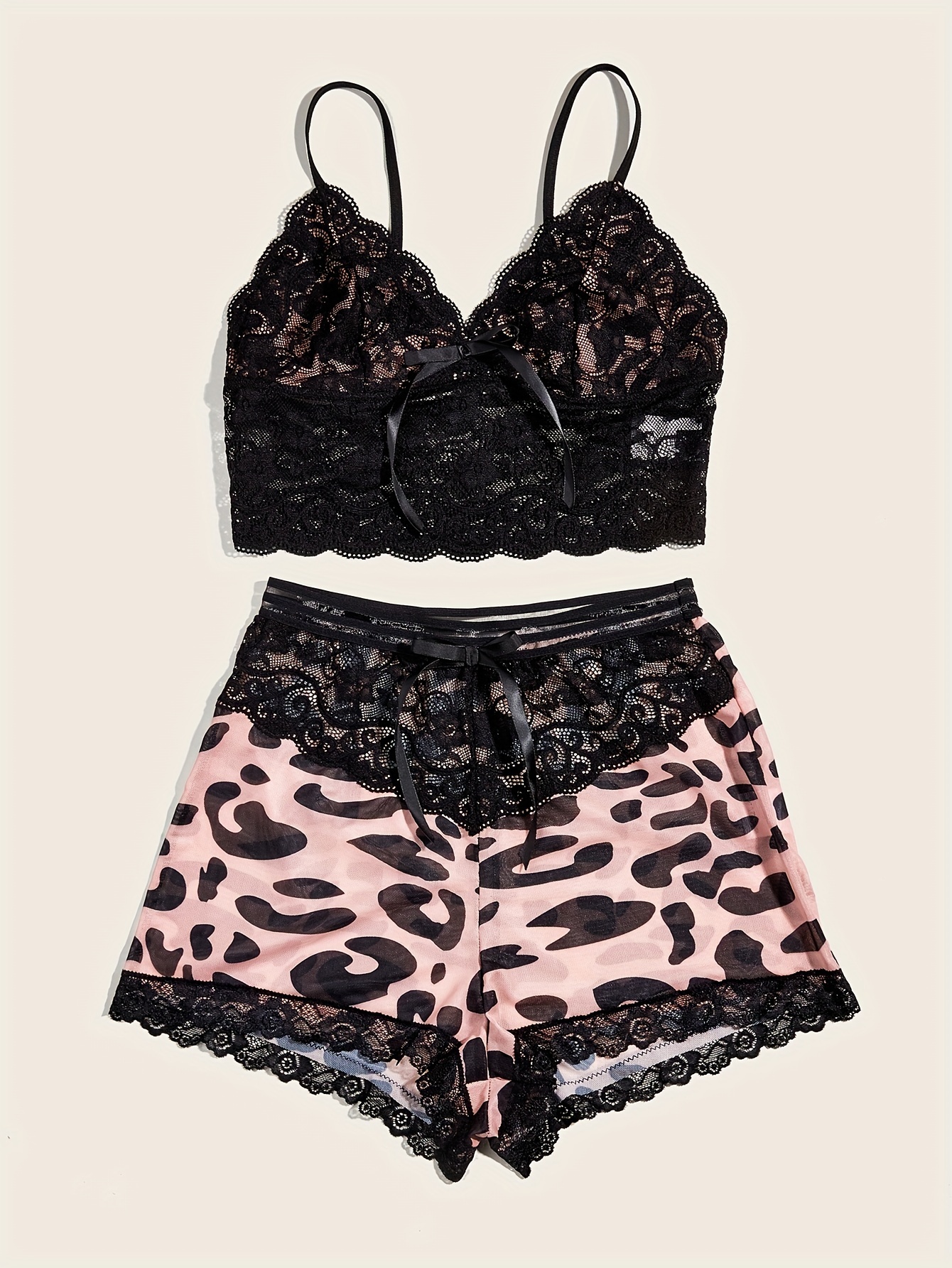 Floral Lace Lingerie Set Cut V Neck Cami Top Satin Shorts - Temu