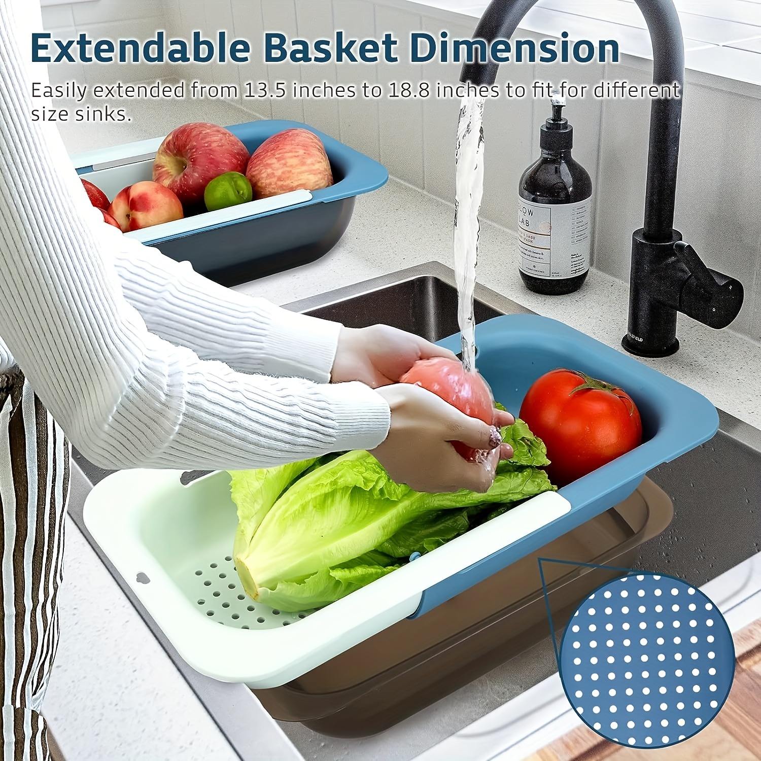 Strainers for Sink, Kitchen Sink Fruit Strainer Basket Strainer Drainer Basket for Washing Cooked Pasta, Vegetables and Dried Dishes, Size: 1pc, Gray