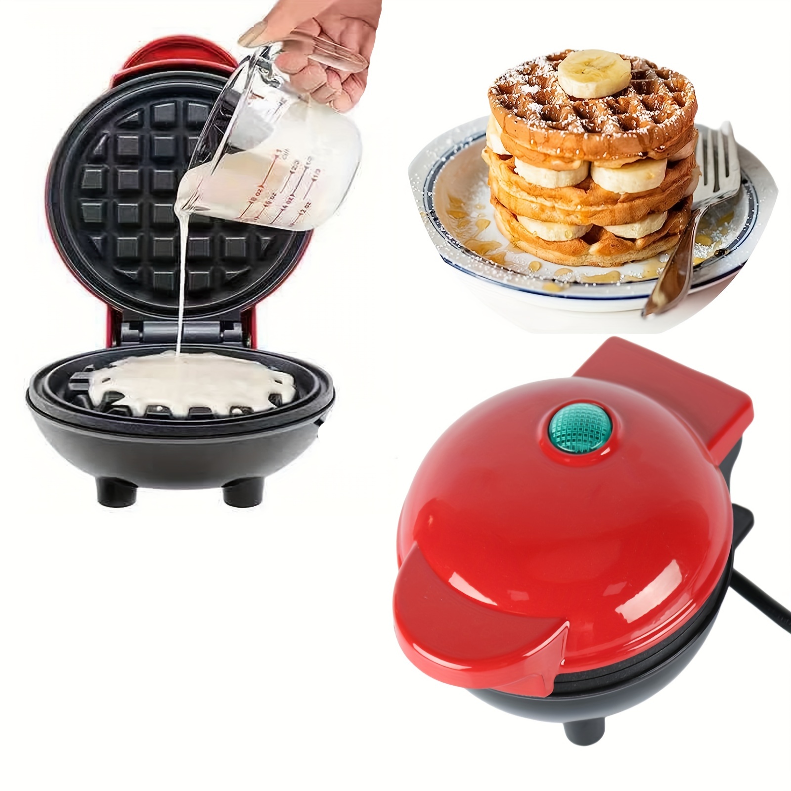 Dash Mini Waffle Maker Machine, Red Heart 4 Inch & Mini Maker Electric  Round Griddle for Individual Pancakes, Cookies, Eggs & other on the go