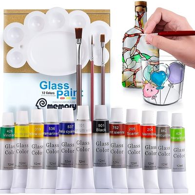 12 colors glass painting pigment hand painted glass creative decorative painting pigment kids painting supplies portable painting set 12ml each perfect for easter decoration
