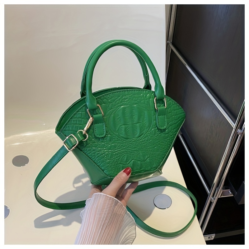 Women GREEN Dual Handle Croco Crocodile PURSE BAG BAGS